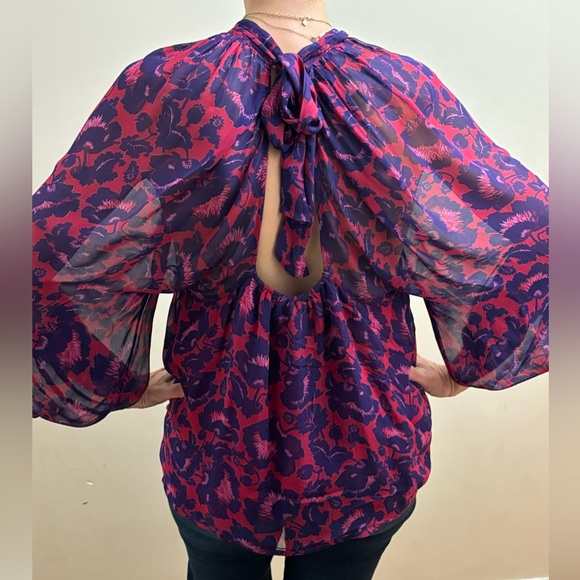 Purple and Pink Floral Keyhole Back Maeve Blouse from Anthropology - Picture 6 of 6